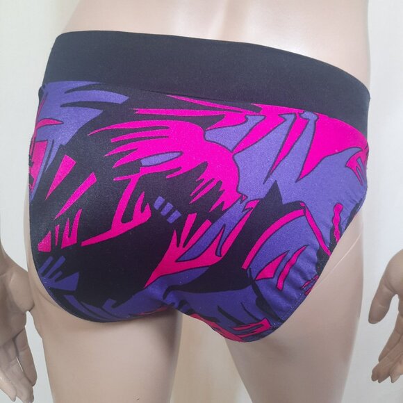 Vintage 90s High Cut Bikini Set Size XS Hot Pink Purple Black 2 Piece Halter - Picture 6 of 12